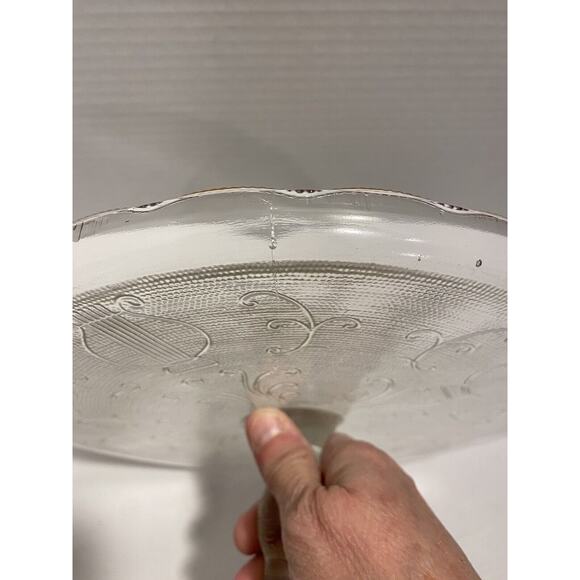 Vintage Harp Pattern By Jeanette 10" Elegant Glass Round Cake Stand Pink Tone - Picture 8 of 11